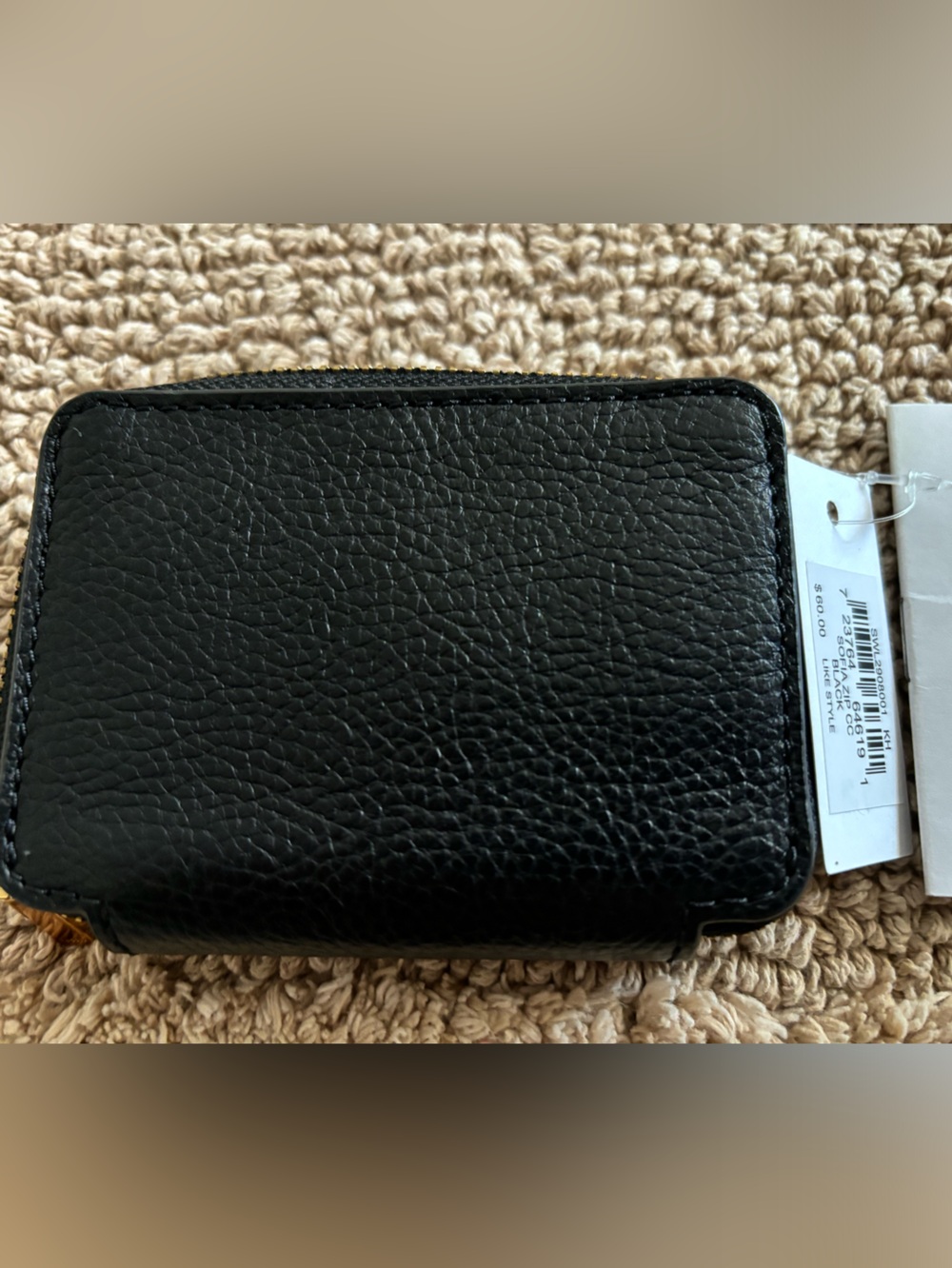 Fossil Black Textured Leather Zip Card Case with Gold Hardware - Picture 2 of 5